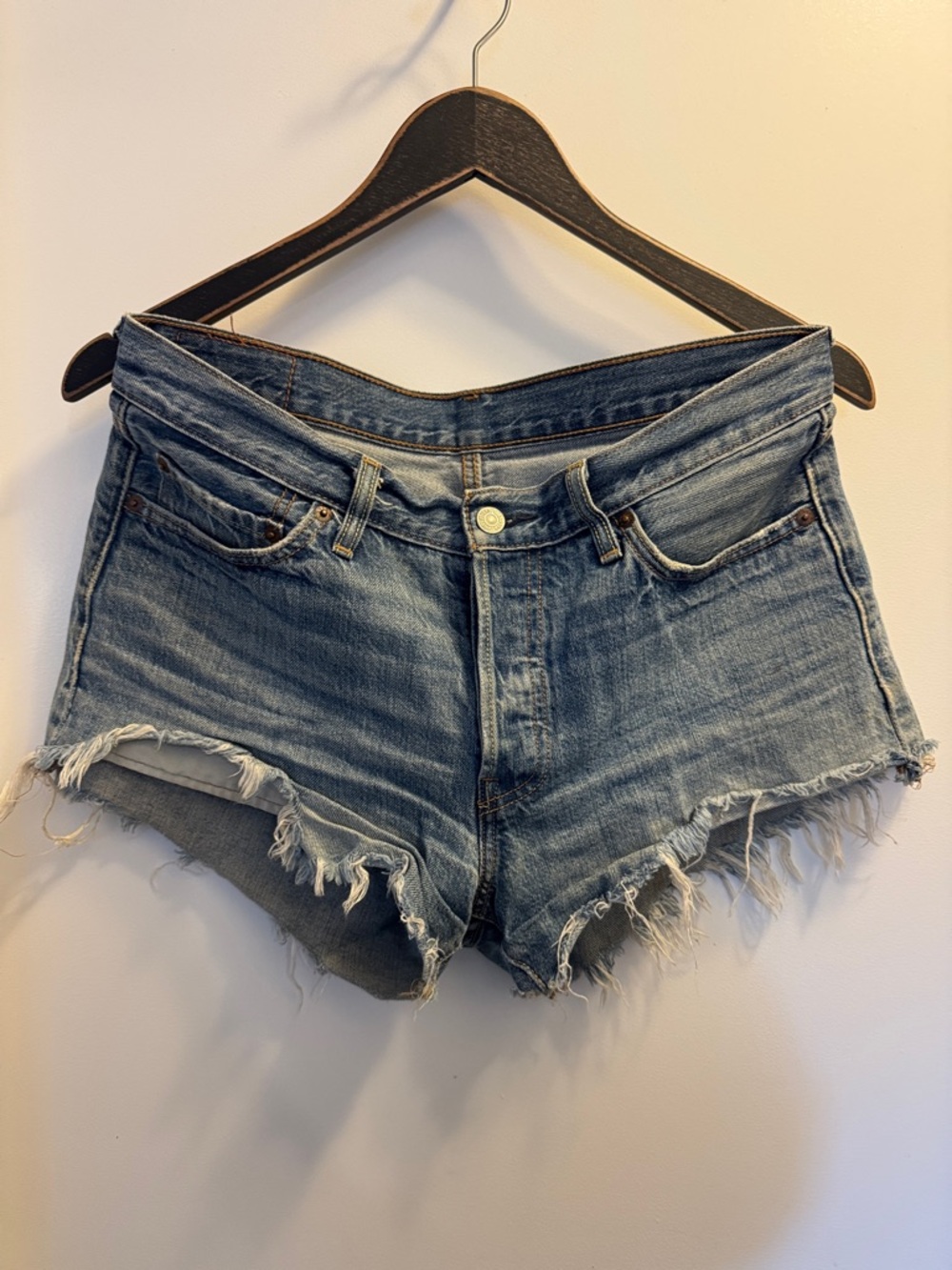 Levi's Light Blue Frayed Hem Denim Shorts